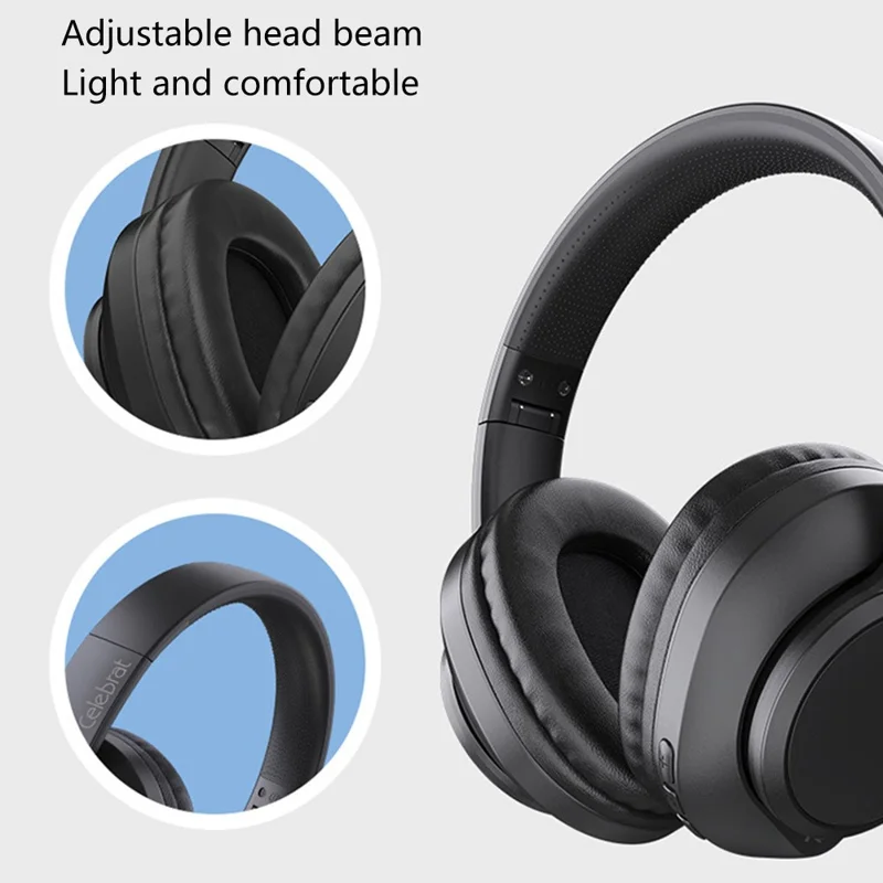 CELEBRAT A26 Foldable Over-ear Bluetooth-compatible Headset HiFi Music Gaming Headphone - Black
