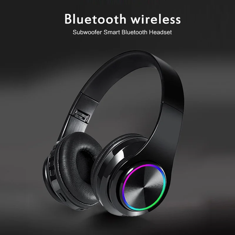 B39 Foldable Over-ear Bluetooth-compatible Headset Wireless HiFi Music Gaming Headphone with Breathing Light - Black+Red
