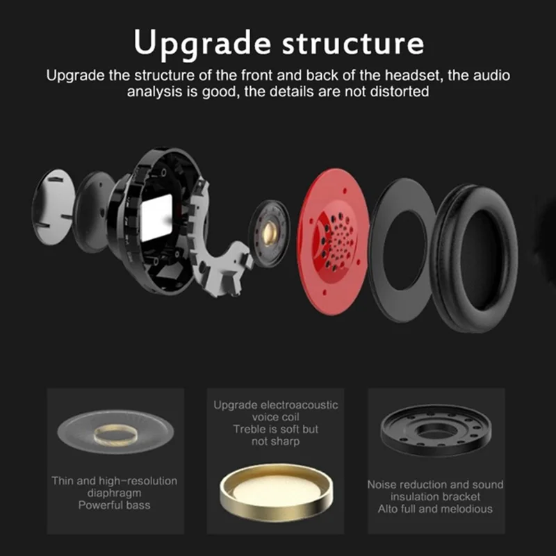 B39 Foldable Over-ear Bluetooth-compatible Headset Wireless HiFi Music Gaming Headphone with Breathing Light - Black+Red