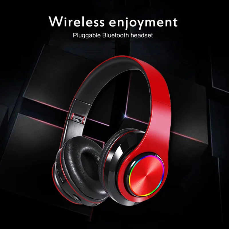 B39 Foldable Over-ear Bluetooth-compatible Headset Wireless HiFi Music Gaming Headphone with Breathing Light - Red+Black