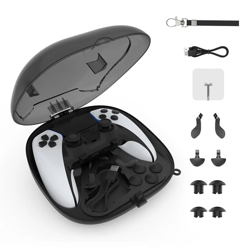 JYS JYS-P5207 Für Sony PS5 / PS5 Elite Controller Transparentes Fenster Aufbewahrungstasche mit Zubehör - Schwarz
