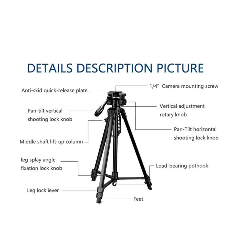 DIGIPOD TR452 53-Inch Extendable Aluminum Alloy Bracket DV Camera Holder Stand Tripod with Gimbal