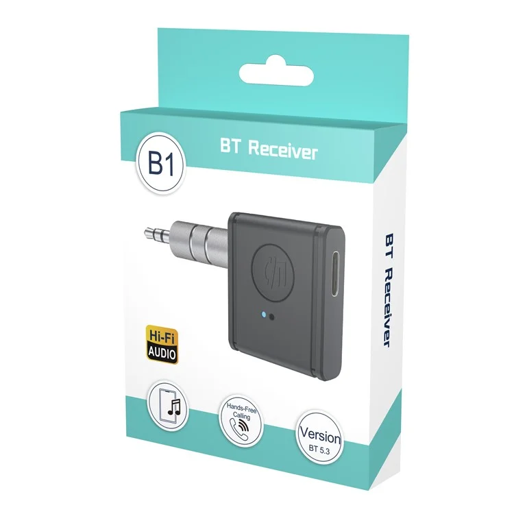 Adaptador de Áudio para Carro B1 3,5mm HiFi Sound Mãos-Livres Bluetooth 5.3 AUX Receiver