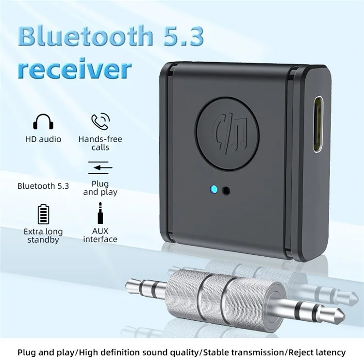 Adaptador de Áudio para Carro B1 3,5mm HiFi Sound Mãos-Livres Bluetooth 5.3 AUX Receiver