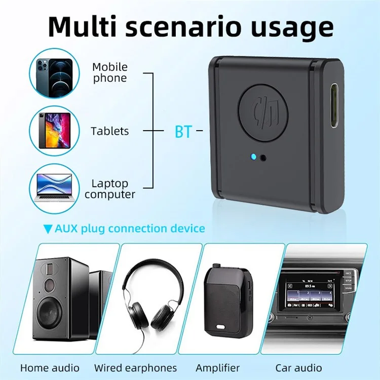 Adaptador de Áudio para Carro B1 3,5mm HiFi Sound Mãos-Livres Bluetooth 5.3 AUX Receiver