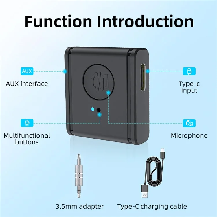 Adaptador de Áudio para Carro B1 3,5mm HiFi Sound Mãos-Livres Bluetooth 5.3 AUX Receiver