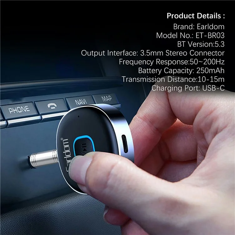 EARLDOM ET-BR03 Bluetooth 5.3 Drahtloser Empfänger 3,5 mm AUX Kfz-Audiosystem-Adapter