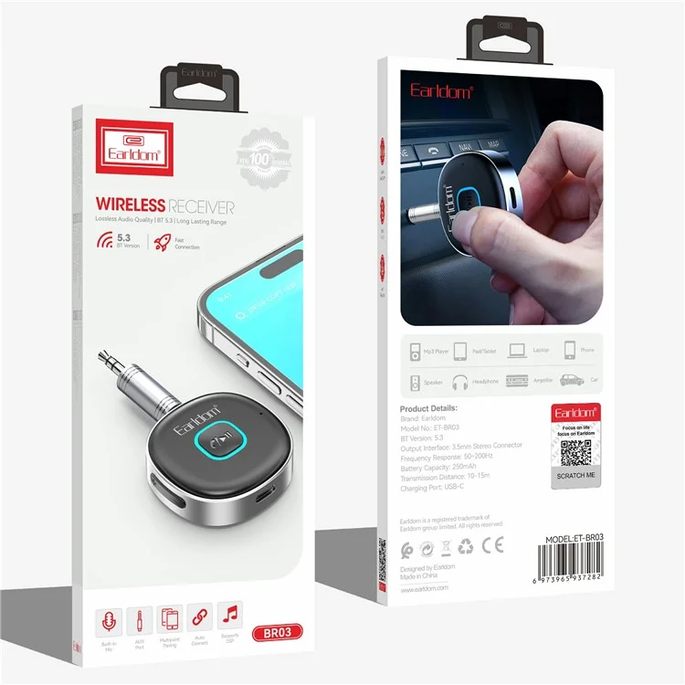 EARLDOM ET-BR03 Bluetooth 5.3 Drahtloser Empfänger 3,5 mm AUX Kfz-Audiosystem-Adapter