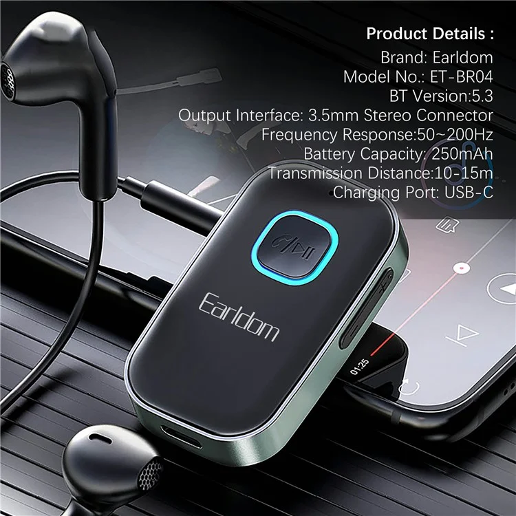 EARLDOM ET-BR04 Bluetooth-compatible Receiver 3.5mm AUX Car Audio System Speaker Wireless Adapter