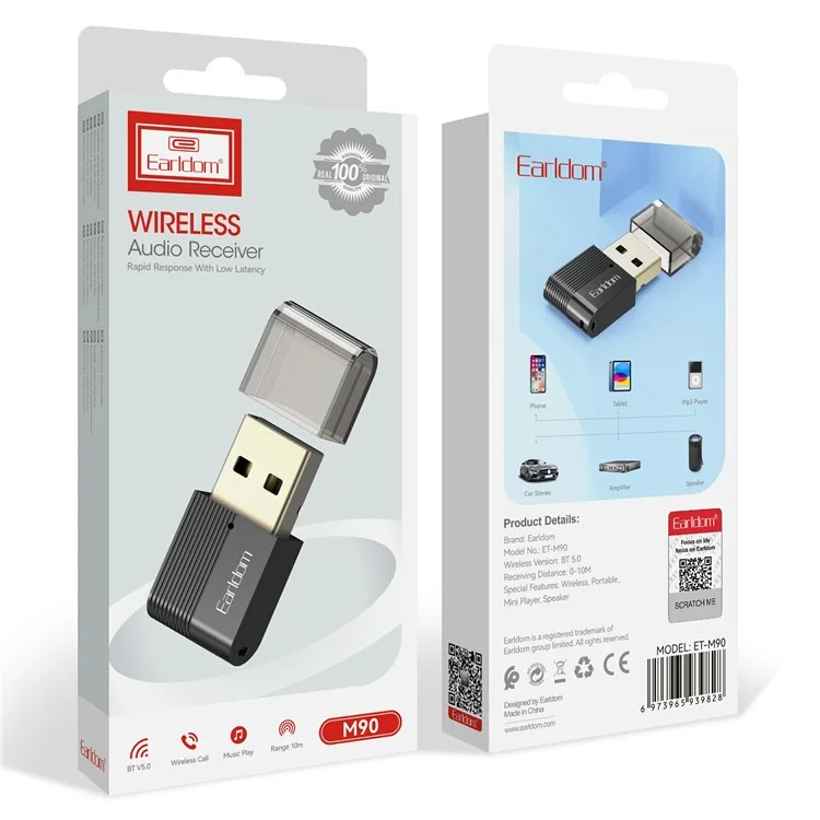 EARLDOM M90 USB Wireless Audio Adapter Bluetooth 5.0 Audio-Empfänger Sender für Auto, Computer