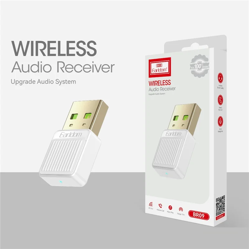 EARLDOM ET-BR09 USB Bluetooth-compatible Adapter Car Audio Speaker Wireless Audio Receiver - White