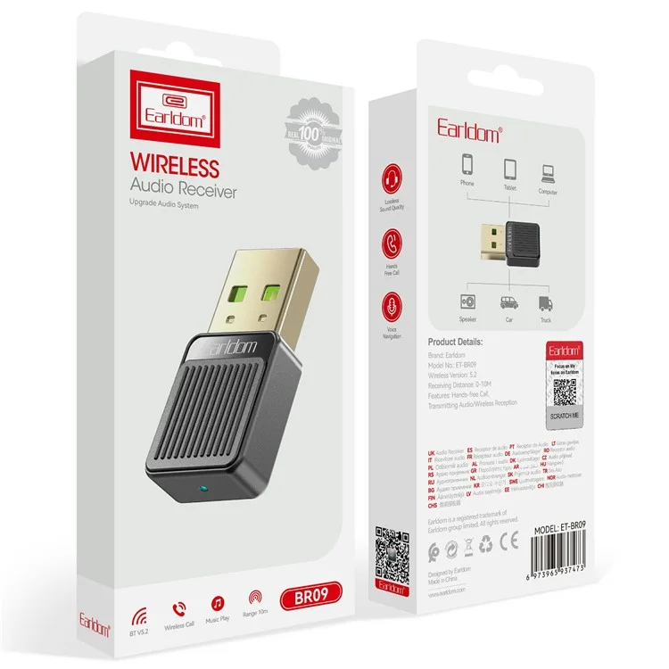 EARLDOM ET-BR09 USB Bluetooth-Adapter Autoradiolutsprecher Drahtloser Audioempfänger - Schwarz
