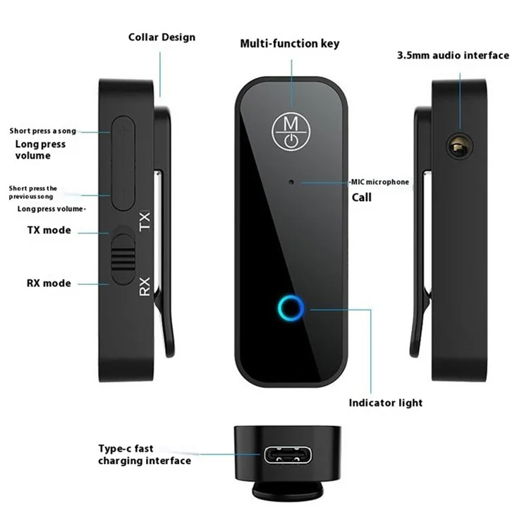 B28 Bluetooth 5.1 Sender-Empfänger 2-in-1 Audio-Adapter mit AUX-Anschluss