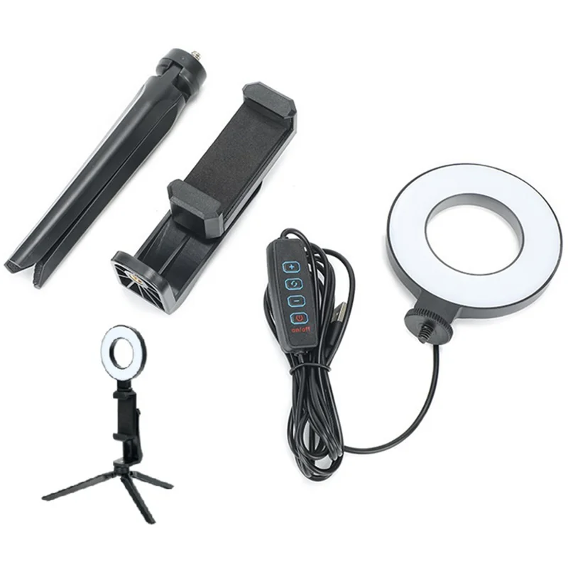48-LED-ringbelysning med USB-anslutning, fyllningsbelysning med telefonklips + skrivbordsstativ för livesändning