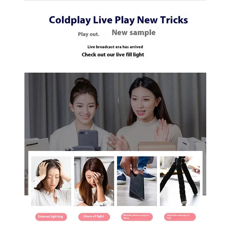 48-LED-ringbelysning med USB-anslutning, fyllningsbelysning med telefonklips + skrivbordsstativ för livesändning