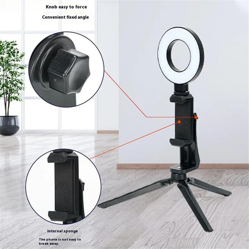 48-LED-ringbelysning med USB-anslutning, fyllningsbelysning med telefonklips + skrivbordsstativ för livesändning