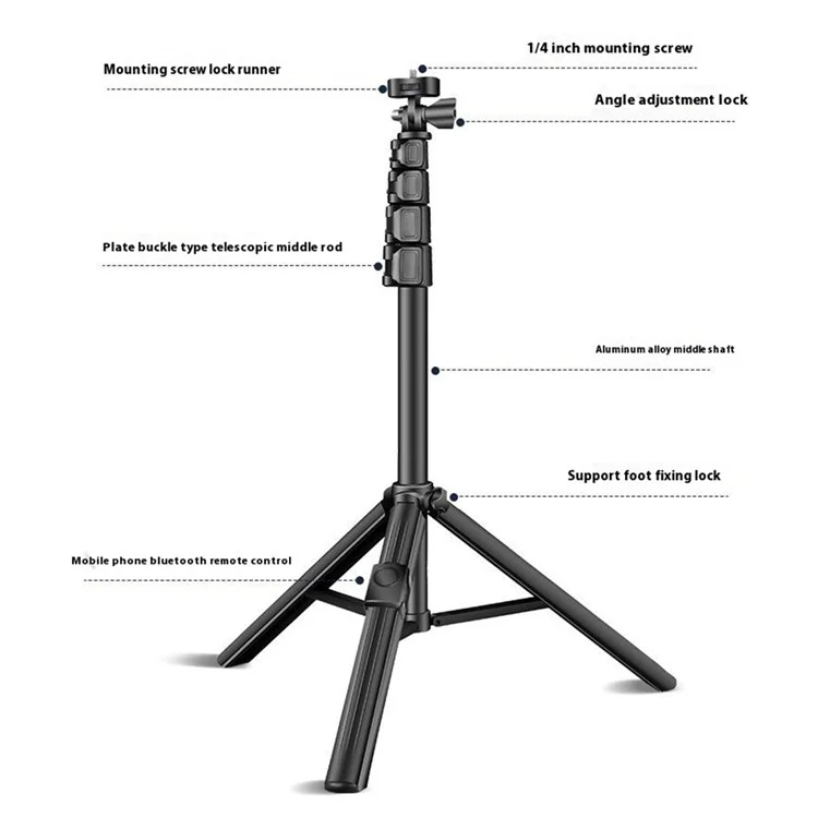 QZSD ZP100B 162cm Allime Alliame Extensible Téléphone Bluetooth Stick Stick Live Streaming Trépied