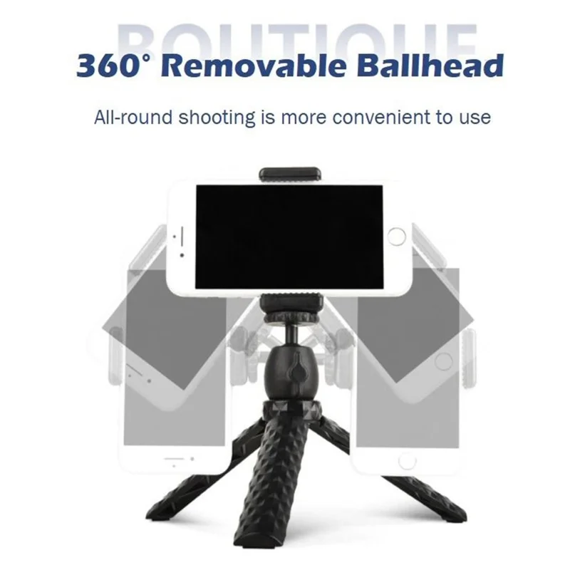 Q165P 360-Degree Rotatable Phone Holder Stand Selfie Live Streaming Desktop Tripod