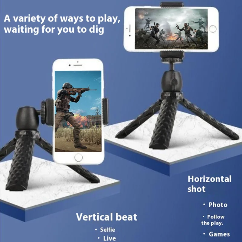Q165P 360-Degree Rotatable Phone Holder Stand Selfie Live Streaming Desktop Tripod