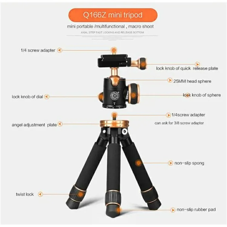 QZSD Q166Z Mini Allime D'allime Portable + Abs SLR Came Camere Stand Trépied