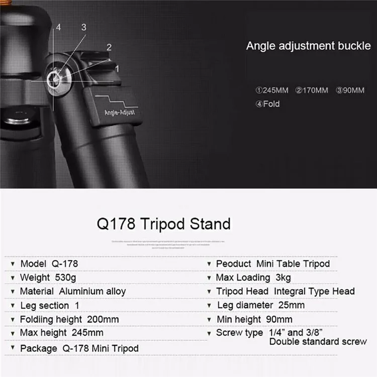 QZSD Q178 Tripode de Table Pliant en Alliage en Aluminium Portable Tripode Pour Les Caméras SLR Photographie