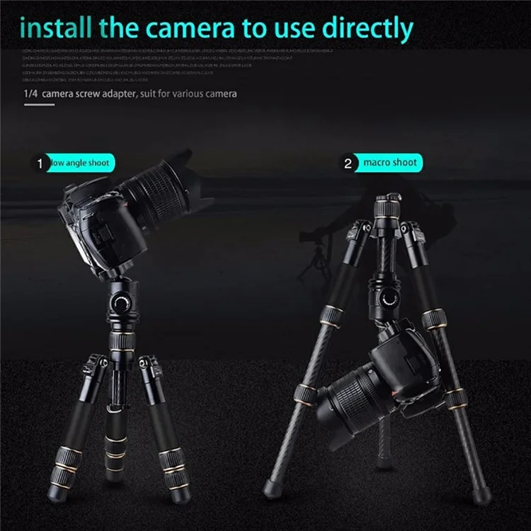QZSD 8KG Max Load Carbon Fiber Mini Treppiede con Testa a Sfera Rotante a 360 Gradi per Fotocamere DSLR