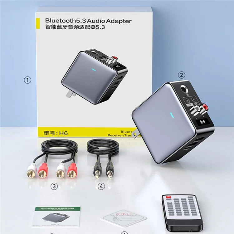 H6 Bluetooth-compatible 5.3 Transmitter Audio Bluetooth-compatible Receiver Adapter with Remote Control - US Plug