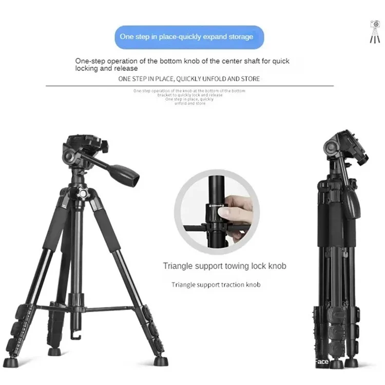 Trépied pour appareil photo et téléphone portable QZSD Q111H en alliage d'aluminium et ABS, télescopique, pour la diffusion en direct et la photographie