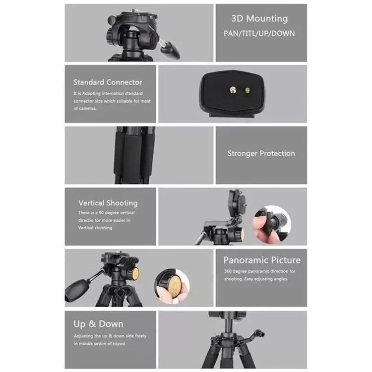 QZSD Q111 Trépied de sol pour appareil photo reflex Aluminium Alliage + ABS Téléscopique Streaming Live Photographie Trépied