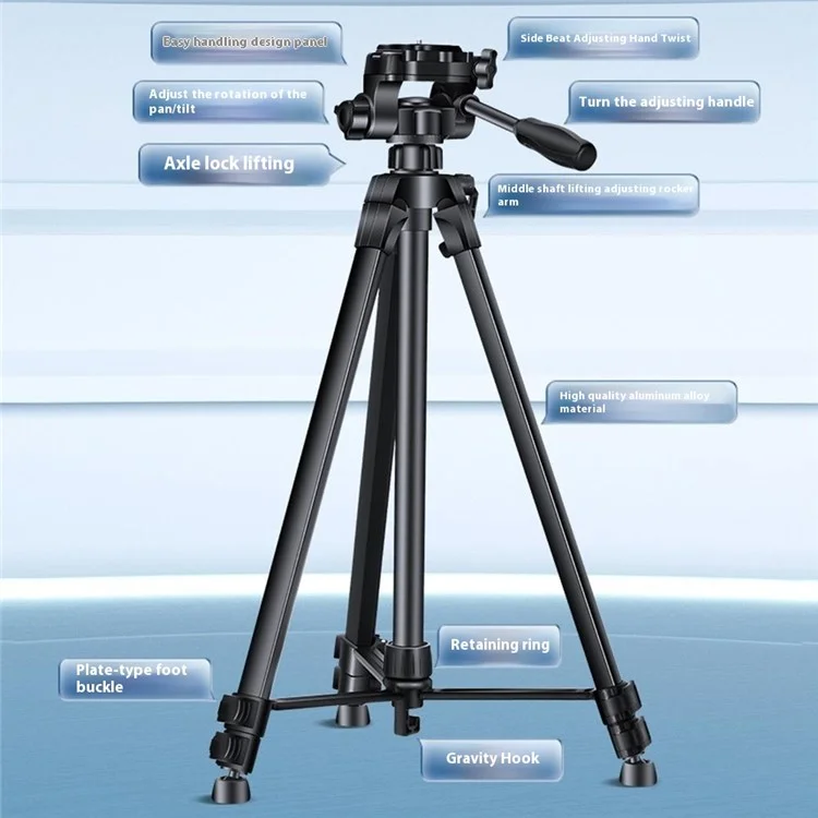 QZSD Q1730 Treppiede Telescopico da 173cm per Fotocamera SLR e Telefono Live Streaming, Supporto da Terra per Fotografia