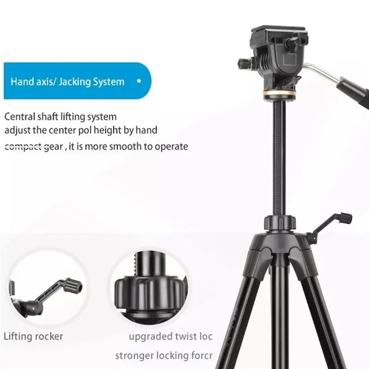 QZSD Q1750 174cm Porte-téléphone pour appareil photo reflex Support de caméra en alliage d'aluminium + ABS Trépied télescopique Live Streaming Photographie