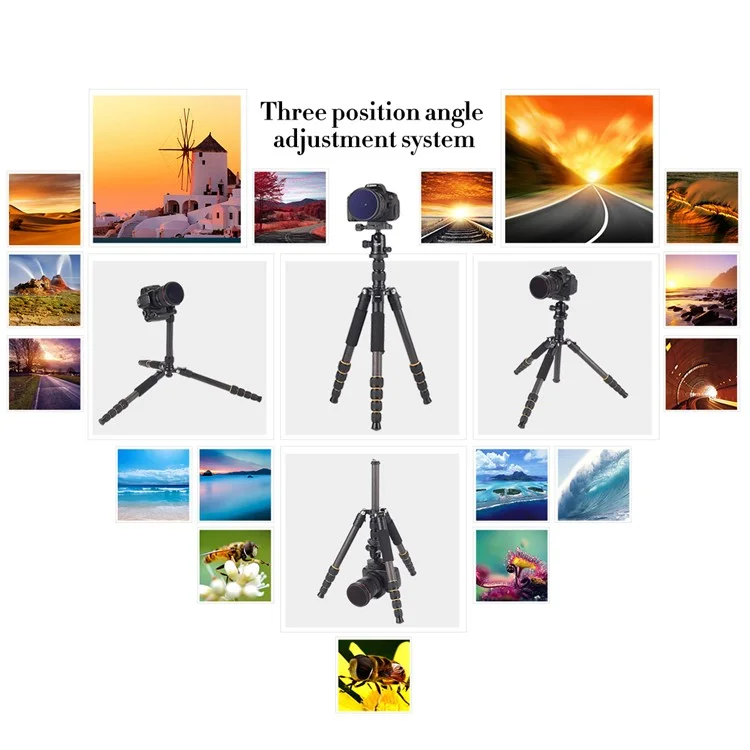 ZOMEI Q666C Folding Carbon Fiber 5-Section Portable Tripod for SLR Camera Outdoor Floor Stand, Black
