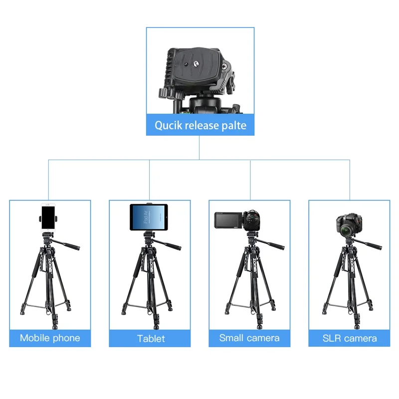 ZOMEI 1200 SLR Camera Telefoon Vloerstatief Uitschuifbaar Live Streamen Fotografie Statief