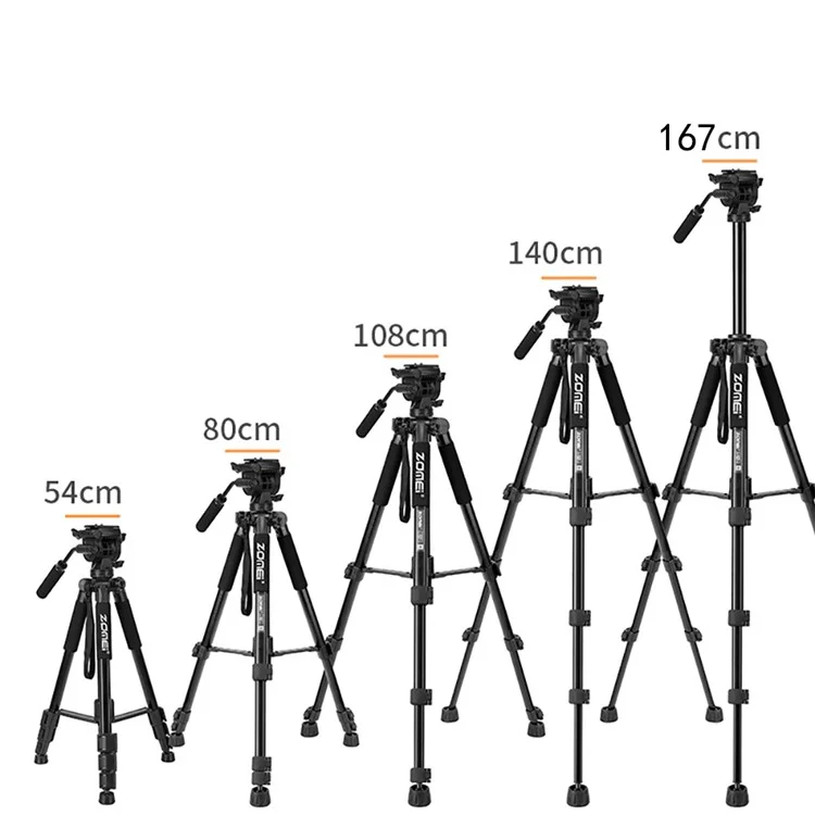 ZOMEI Q310 Photo Tripod Fluid Head Sproacket 4 Section Gran Tamaño de Cámara Móvil Alta Tamaño de Carga Universal, Negro