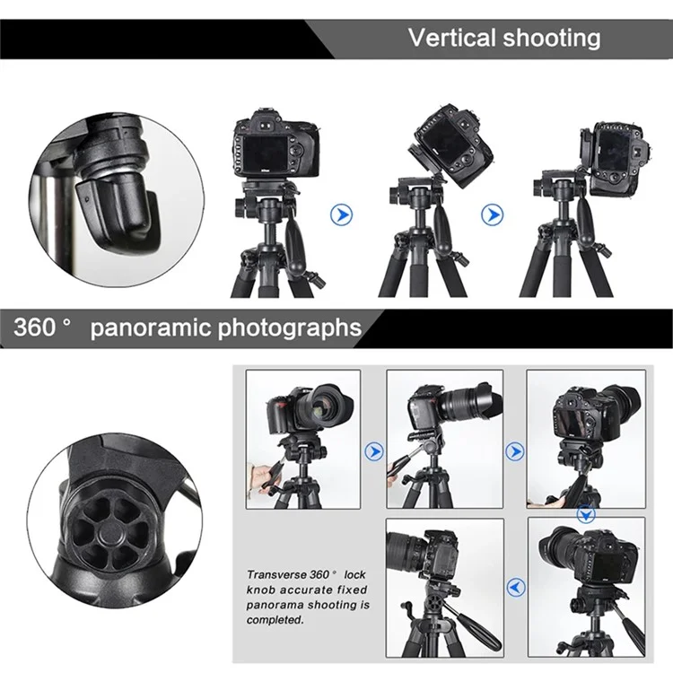 ZOMEI Q188 Camera Trípode SLR Camera Stand Teléfono Móvil Soporte de Transmisión en Vivo Proyector de Relleno de Luz - Negro