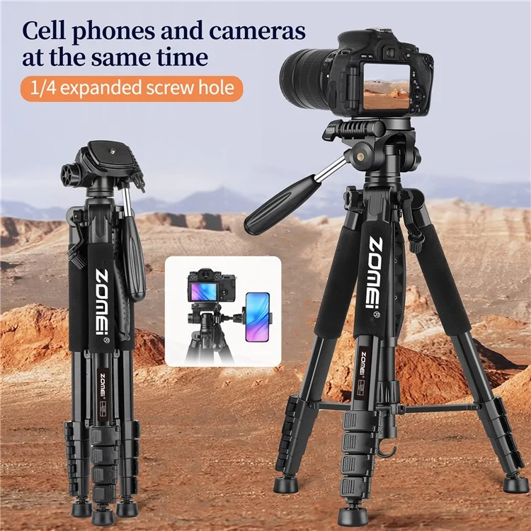 ZOMEI Q188 Camera Trípode SLR Camera Stand Teléfono Móvil Soporte de Transmisión en Vivo Proyector de Relleno de Luz - Negro