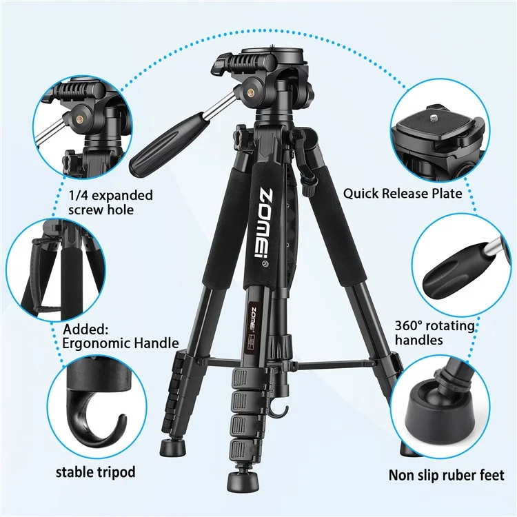 ZOMEI Q188 Camera Trípode SLR Camera Stand Teléfono Móvil Soporte de Transmisión en Vivo Proyector de Relleno de Luz - Negro