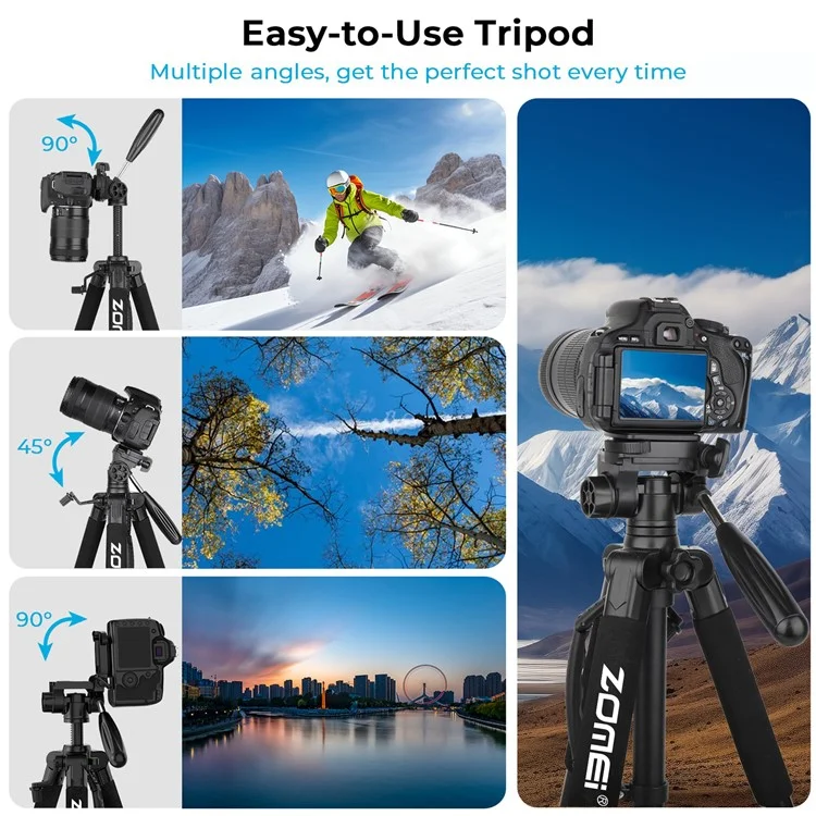 ZOMEI Q188 Camera Trípode SLR Camera Stand Teléfono Móvil Soporte de Transmisión en Vivo Proyector de Relleno de Luz - Negro