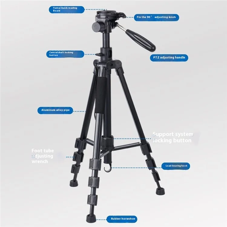 ZOMEI M1 Tripod Camera Bracket Center Axis Horizontal Mobile Phone Live Streaming Stand 4-Section Telescopic Stand, Black