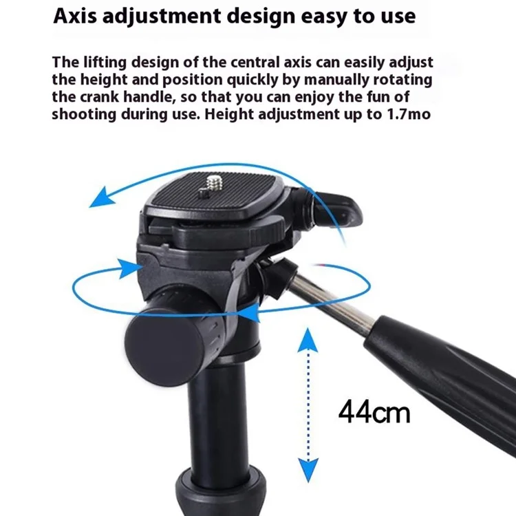 ZOMEI M1 Tripod Camera Bracket Center Axis Horizontal Mobile Phone Live Streaming Stand 4-Section Telescopic Stand, Black