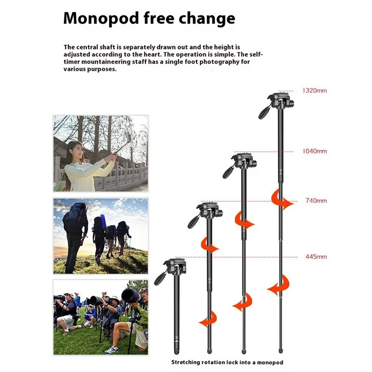 ZOMEI M1 Tripod Camera Bracket Center Axis Horizontal Mobile Phone Live Streaming Stand 4-Section Telescopic Stand, Black