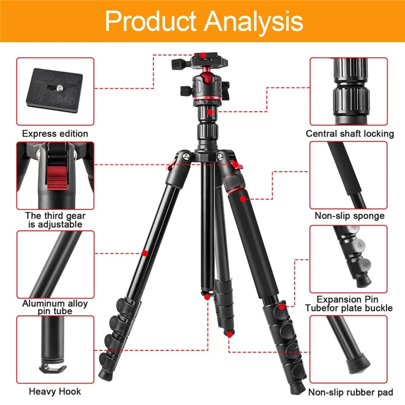 ZOMEI G200 Camera Tripod 2m 5-Section Multi-Function Folding Stand Universal Mobile Phone Live Broadcast Bracket