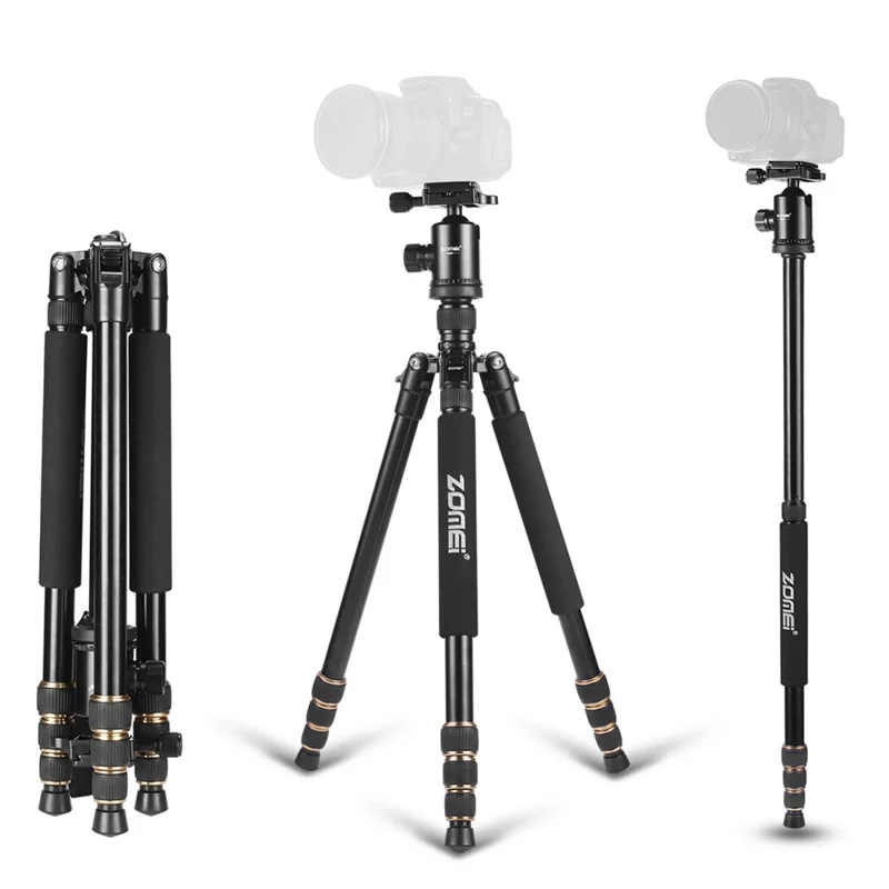 ZOMEI Z668 Photo Camera Tripod 4-Section Aluminum Alloy SLR Camera Floor Stand, Black