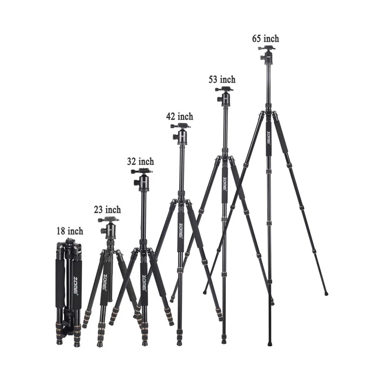ZOMEI Z668 Photo Camera Tripod 4-Section Aluminum Alloy SLR Camera Floor Stand, Black