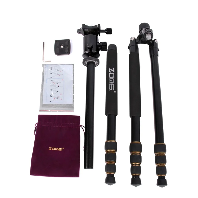 ZOMEI Z668 Photo Camera Tripod 4-Section Aluminum Alloy SLR Camera Floor Stand, Black