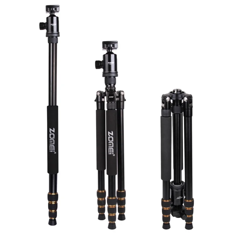 ZOMEI Z668 Photo Camera Tripod 4-Section Aluminum Alloy SLR Camera Floor Stand, Black