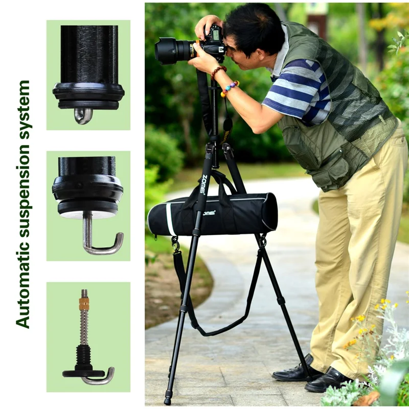 ZOMEI Z668 Photo Camera Tripod 4-Section Aluminum Alloy SLR Camera Floor Stand, Black