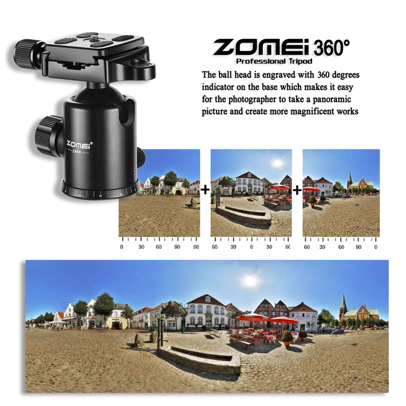 ZOMEI Z668 Photo Camera Tripod 4-Section Aluminum Alloy SLR Camera Floor Stand, Black