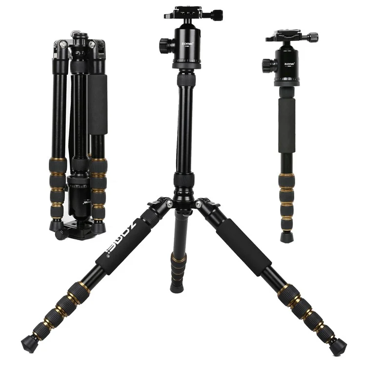ZOMEI Z669 Camera Tripod 5-Section Legs Aluminum Alloy Multi-Function Bracket Ball Head, Black