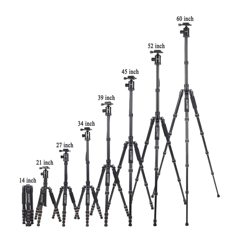 ZOMEI Z669 Camera Tripod 5-Section Legs Aluminum Alloy Multi-Function Bracket Ball Head, Black